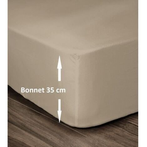 Les Tendances – Drap housse 100% coton 180x200cm – Bonnet 35cm – Densité 54 fils/cm² – Conçu pour matelas très épais – Couleur beige