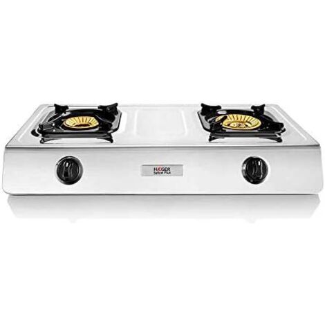 Cuisinière à gaz 2 brûleurs en acier inoxydable – Double brûleur en bronze 110mm et 90mm – Flamme Whirlwind – Allumage automatique – Haeger (1/3)