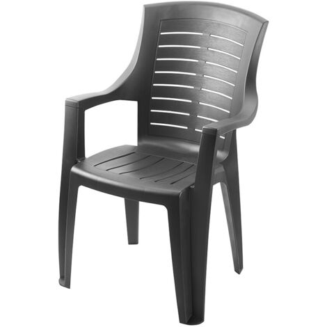 Progarden – Fauteuil de jardin empilable en polypropylène anthracite – Résistant aux intempéries – Confort optimal pour terrasse et balcon