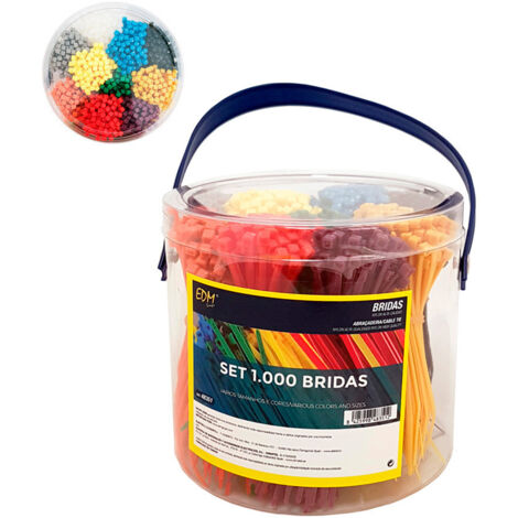 EDM – Set de 1000 colliers de serrage en nylon multicolores – Résistants pour câbles et tuyaux – Organisation visuelle facile – 2.5x100mm à 4.8x300mm (1/6)