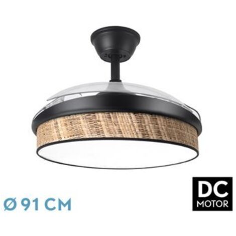 FAN DC FASHION FAN - Black with three ABS Deployable Blades and Dark Canopy Diffuser  6 Adjustable Speeds  3 Temperatures ofLight  with Timer and Remote Control Included