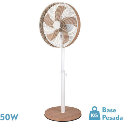 Fabrilamp – Ventilateur sur pied oscillant et rotatif 50W – 3 vitesses – 5 pales – Hauteur réglable 85-120 cm – Design moderne blanc/hêtre - regx45x37cm
