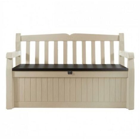 Keter – Coffre de jardin en polypropylène beige 265L – Dimensions 140x60x84 cm – Résistant aux intempéries – Design imitant le bois