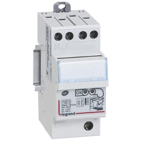 Legrand – Parafoudre pour tableau électrique type 2 – Protection intégrée 12kA/pôle – 1P+N – 2 modules – Icc 4,5 kA