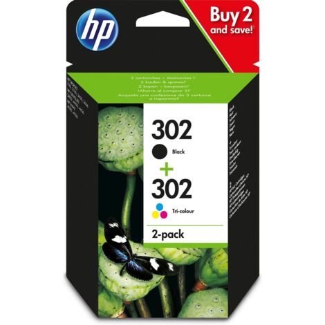 HP 302 Pack de 2 cartouches d'encre noire et trois couleurs authentiques (X4D37AE) pour HP DeskJet 2130/3630 et HP OfficeJet 383