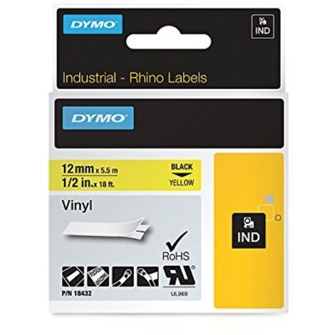 Ruban vinyle Dymo Rhino 12 mm 18432 jaune écriture noire (1/5)