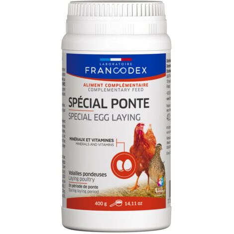 Complément alimentaire spécial ponte 400 g pour poules pondeuses – Riche en minéraux et vitamines – Prévention carences œufs – Francodex