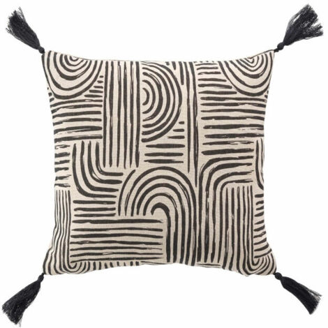 Coussin dehous. pompons 45 x 45 cm polycoton imprime Pandore Noir (1/4)