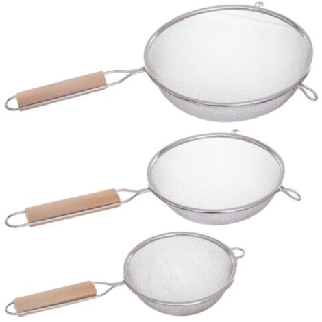 Lot de 3 passoires en inox avec poignée en bois - l 19,5 x L 35,5 x H 8 cm - Livraison gratuite (1/5)