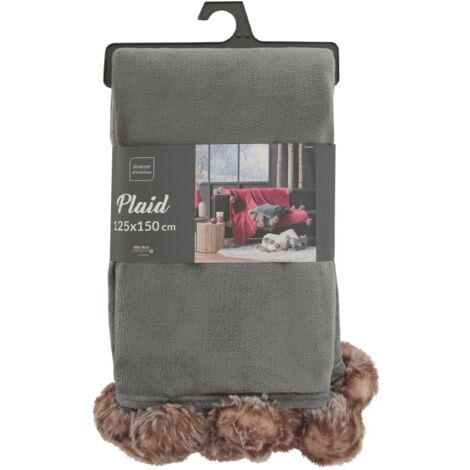 Plaid 125x150 - Pompons - Gris (1/4)