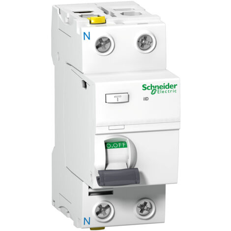 Schneider Electric – Disjoncteur différentiel électrique 2P 40A 30mA A9Z11240 – Type AC – Protection circuits 220-240V – Montable sur rail DIN