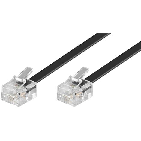Câble Téléphonique Modulaire, noir, conducteur en aluminium plaqué cuivre (CCA), Prise RJ11 ((6P4C) Prise RJ11 ((6P4C). Longueur de câble 15 m (1/2)