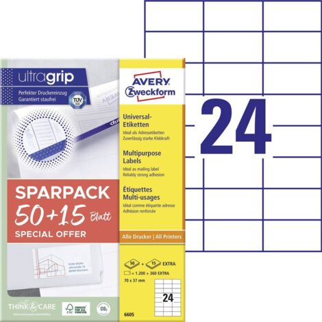 Avery-Zweckform 6605 Etiquette universelles 70 x 37 mm papier blanc 1560 pc(s) fixation permanente imprimante laser cou (1/4)