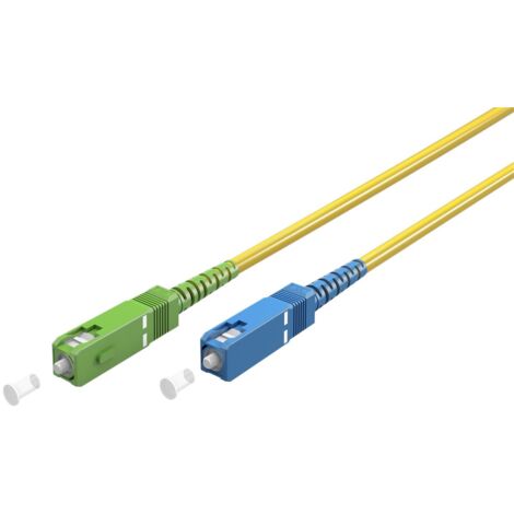 Câble à Fibre Optique (FTTH), Singlemode (OS2) Yellow, jaune (Simplex), 25 m, fibre optique, Connecteur SC-APC (8°) Connecteur SC (UPC), gaine de câble sans halogène (LSZH). Longueur de câble 25 m (1/4)