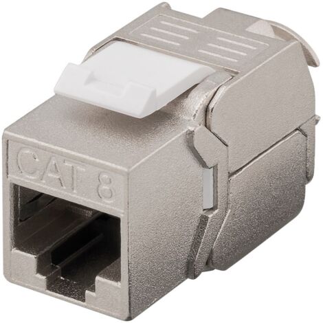 Module Keystone RJ45 CAT 8.1, STP, Certifié de GHMT, 15,8 mm de large, 180° type de crocodile, bloc de jonction pour montage IDC (sans outil). (1/3)