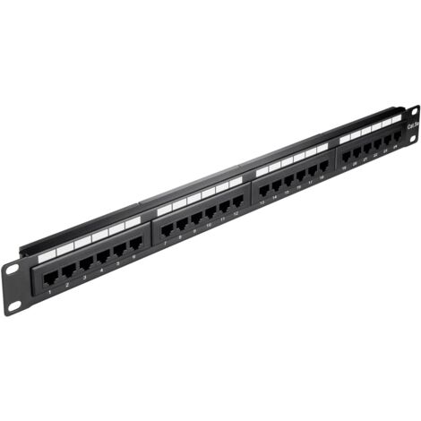 CAT 5e Panneau de Brassage 19 Pouces (48,3 cm), 24 Ports (1 U), UTP non blindé, noir. Classe de blindage UTP (1/3)