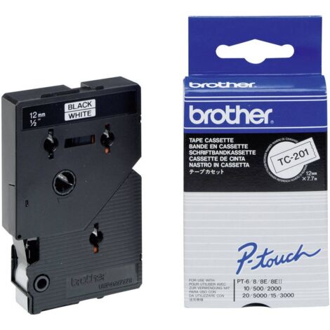 Ruban d'étiquetage Brother TC TC-201 Couleur de ruban: blanc Couleur de police:noir 12 mm 7.7 m
