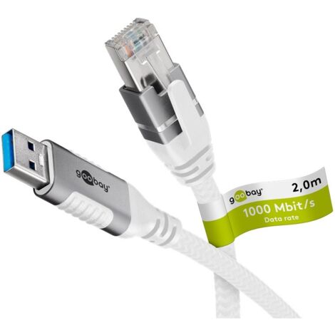 Câble Ethernet USB-A 3.0 vers RJ45, 2 m, connecte un routeur, modem ou switch réseau au port USB-A de l'ordinateur portable, tablette ou smartphone. Longueur de câble 2 m (1/5)