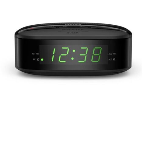 Philips – Radio-réveil double alarme lumineux noir – Alimentation CA/batterie – Dimensions 131x54x131mm – 10 stations préréglées FM - TAR3205