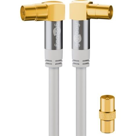 Câble d'Antenne TV (135 dB), 4x Blindé, plaqué or, prise coaxiale 90° fiche coaxialee 90°. Longueur de câble 2 m (1/5)