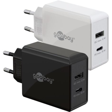 Chargeur Rapide Double USB-C™ PD (30 W) blanc, 1x port USB-C™ (Power Delivery) et 1x port USB-A. Version couleur blanc (1/5)