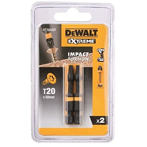 Embouts à chocs Dewalt T20 x 50 (2 pièces). Torsion extrême. (1/2)