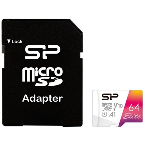 Silicon Power Carte mémoire microSDHC UHS-I Elite 64 Go microSDHC/SDXC Mémoire flash classe 10 (1/2)