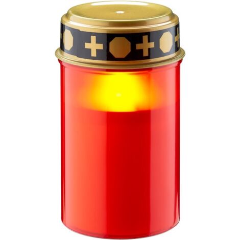 Bougie Funéraire LED avec Minuterie, rouge, blanc chaud (2400 K), fonctionne sur piles (2x C/LR14), pour l'intérieur et l'extérieur (IP44). (1/5)