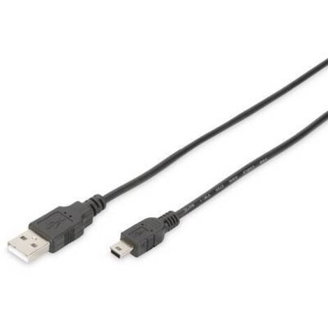 Digitus Câble USB USB 2.0 USB-A mâle, USB-Mini-B mâle 1.00 m noir rond, blindage double DB-300130-010-S S382351 (1/3)