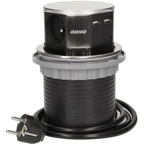 Prise encastrée 3x250V avec chargeur USB 1,5m INOX OR-AE-1381
