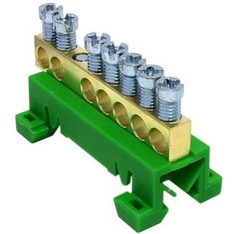 Bornier de terre IP00 vert 7 bornes pour câble de 1,5 à 16mm² - rail DIN - MOREK