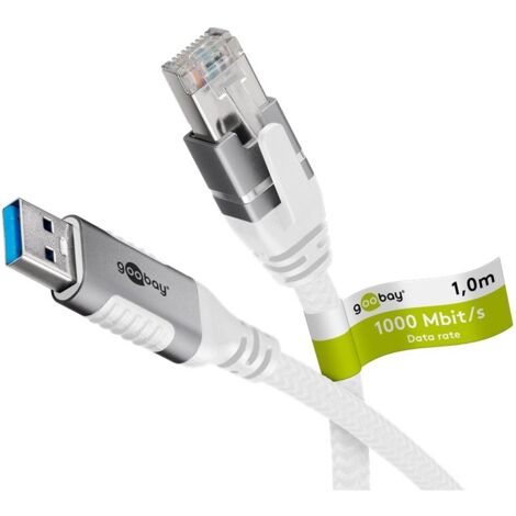 Câble Ethernet USB-A 3.0 vers RJ45, 1 m, connecte un routeur, modem ou switch réseau au port USB-A de l'ordinateur portable, tablette ou smartphone. Longueur de câble 1 m (1/5)