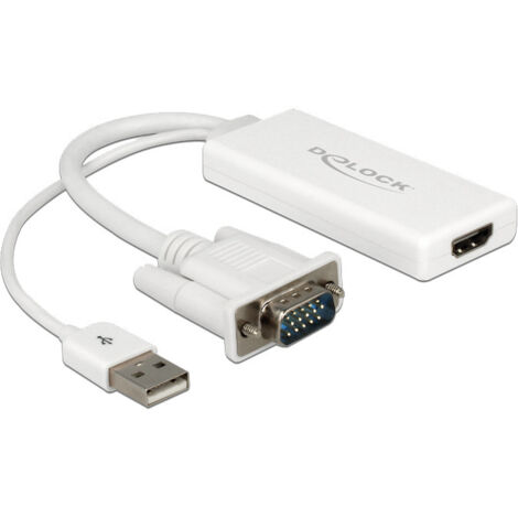 Adaptateur VGA, USB, HDMI Delock 62460 [1x VGA mâle, USB 2.0 type A mâle - 1x HDMI femelle] 25.00 cm blanc (1/4)