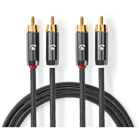 Cable audio stereo 2x rca male 2x rca male plaque or 200 m rond gris gris avec metal carton avec fenetre couverte (1/5)