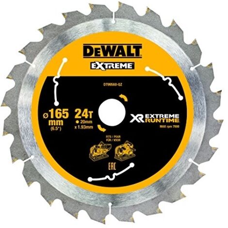 Lame de scie circulaire DEWALT Tauchkr.165/20 mm 24WZ/FZ DT99560-QZ