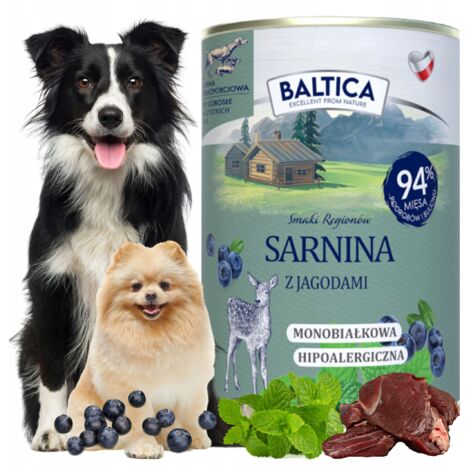 Nourriture humide monoprotéinée pour chien BALTICA, sans céréales, VENISE AUX MYRTILLES 400 g