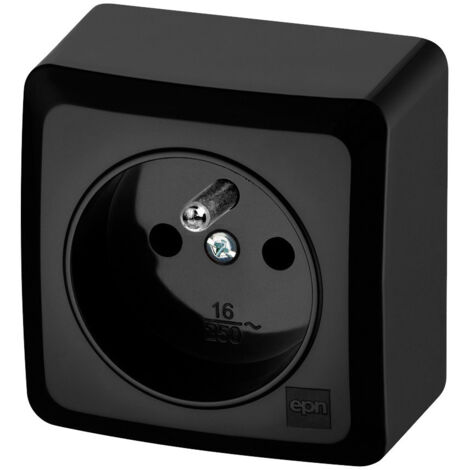 Prise de courant simple avec terre 2P+Z – Indice de protection IP20 – Montage en saillie – Matériau PA noir RAL 9005 – Capacité 16A/250V
