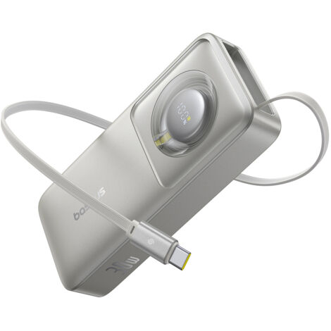 Batterie externe Free2Pull 10 000 mAh 30 W avec port USB-C et câble USB-C rétractable - Gris (1/5)