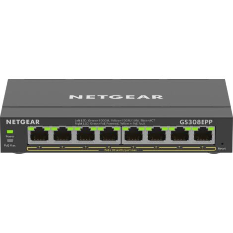NETGEAR Switch PoE+ Plus haute puissance Gigabit Ethernet 8 ports (GS308EPP) Géré L2/L3 Gigabit Ethernet (10/100/1000) Alimentation via Ethernet (PoE) Noir