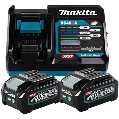 Makita – Pack de 2 batteries Li-Ion 40V 4Ah – Chargeur DC40RA – Temps de charge 45 min – Compatible avec batteries 18V