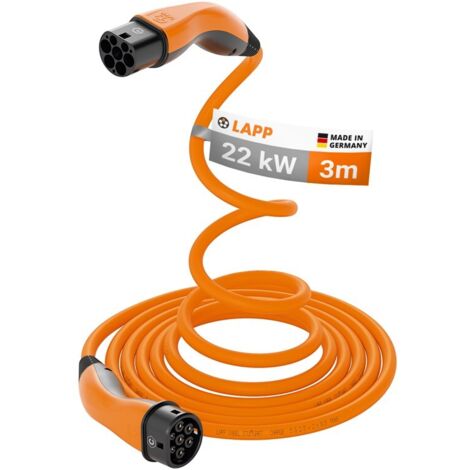 Type 2 Câble de Recharge Auto-Enroulant, jusqu'à 22 kW, 3 m, orange, (5555934042) 32 A, triphasé, pour la recharge de voitures hybrides et électriques avec raccordement de Type 2. Longueur de câble 3 (1/5)