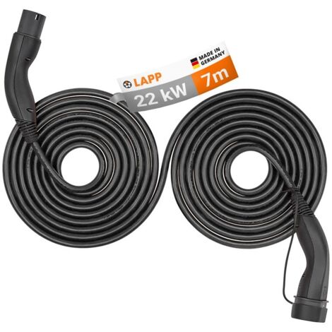 Type 2 Câble de Recharge Auto-Enroulant, jusqu'à 22 kW, 7 m, noir, (5555934054) 32 A, triphasé, pour la recharge de voitures hybrides et électriques avec raccordement de Type 3. (1/5)