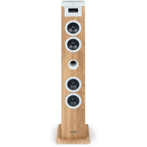 Tour haut-parleur - THOMSON - Blanc/Bois - Bluetooth/CD/USB/SD, 60W, Radio FM, Télécommande, Alim. 230V