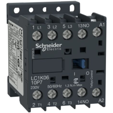 Schneider Electric – Contacteur pour tableau électrique 3P AC3 6 A 230 V – Courant 6 A à 690 V AC – Compatible moteur triphasé – LC1K0610P7