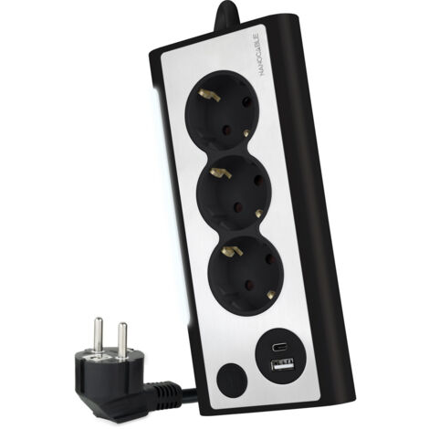 Bloc multiprises avec interrupteur nanocable 10.37.0013-bk/ 3 prises/ 1 usb/ 1 usb type c/ noir (1/2)