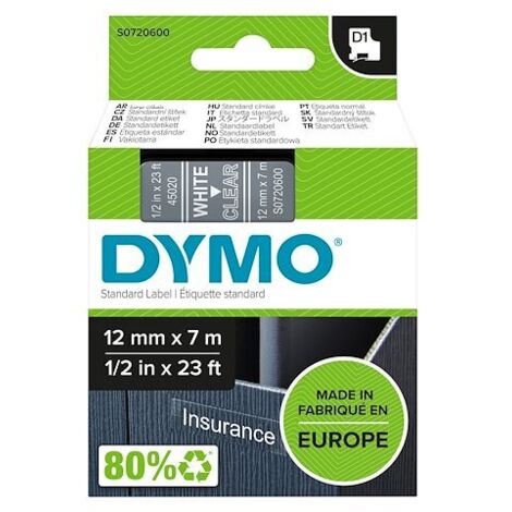 DYMO Schriftbandkassette D1 S0720600 12mmx7m ws auf tr (1/5)