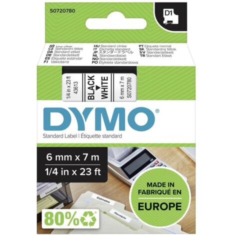 Ruban d'étiquetage DYMO D1 43613 Couleur de ruban: blanc Couleur de police:noir 6 mm 7 m