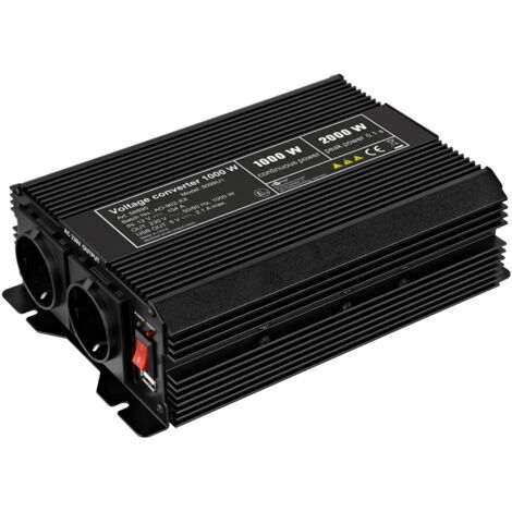 Convertisseur de Tension DC/AC (12 V - 230 V/1000 W), convertit 12 V CC en 230 V CA. (1/5)