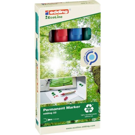 Edding 22 EcoLine 4-22-4 Marqueur permanent noir, bleu, rouge, vert résiste à l'eau: oui W698832 (1/4)