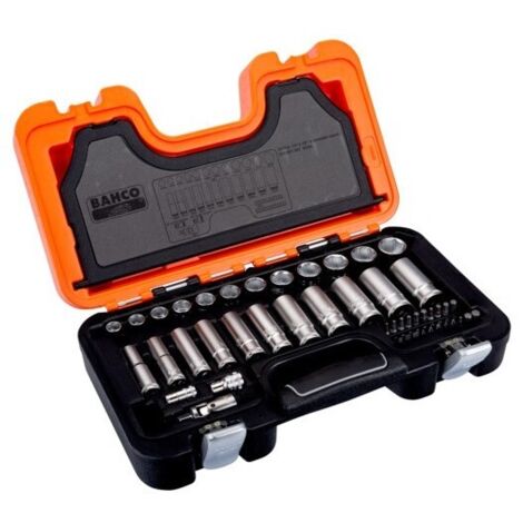 BAHCO - Jeu de douilles longues 1/4 et 3/8, 6 pans, métriques, et cliquet - 53 pc